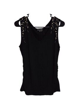 Vince Camuto Top Womens Size Large Black Sleeveless Pearl Bead Embellishments